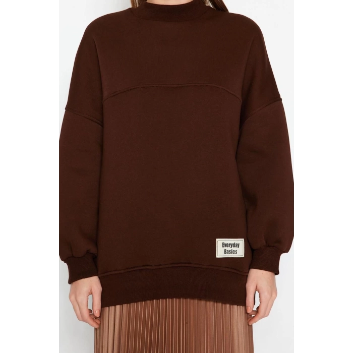 Womens Hijab Fashion Oversize Crew Neck Standard Sleeve Regular Knitted Polar Fleece Inside Furry Sweatshirt