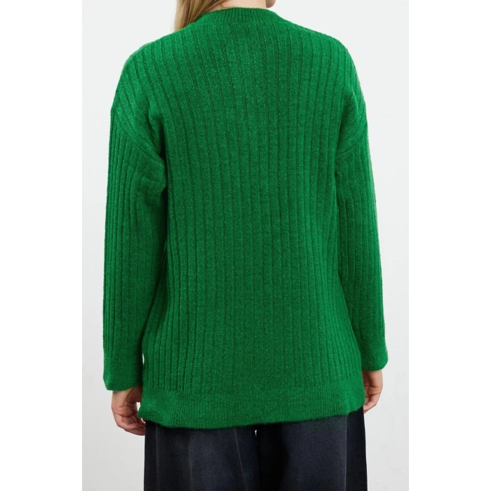 Women Fashion Stylish Hijab Buttoned Collar Low Sleeve Regular Selanik Knitted Buttoned Soft Knitwear Sweater