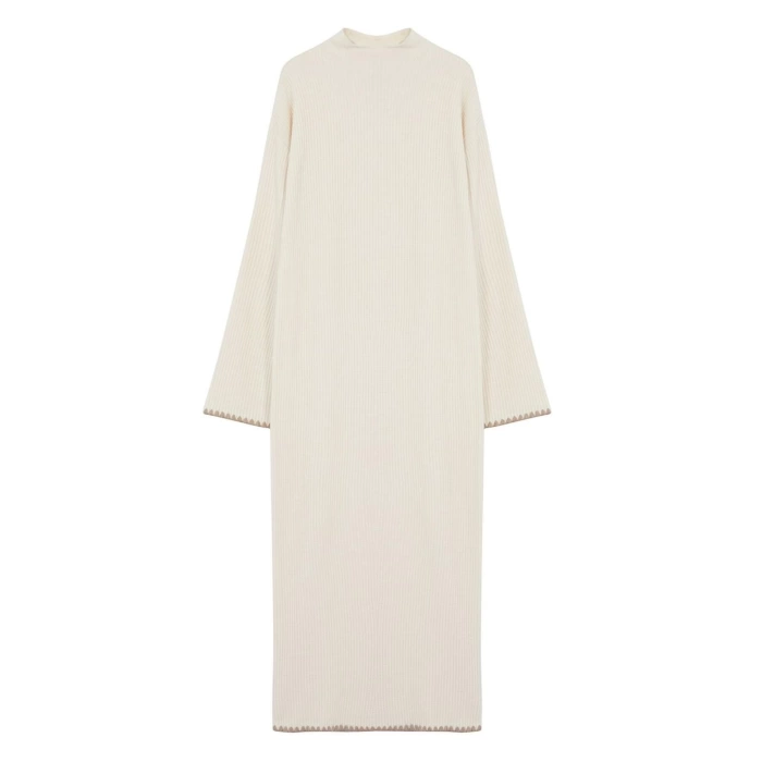 Women Fashion Stylish Hijab Maxi Length Crew Neck Relaxed Stitching Detailed Long Knit Dress