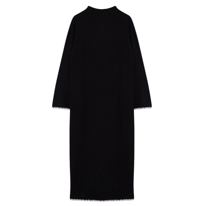 Women Fashion Stylish Hijab Maxi Length Crew Neck Relaxed Stitching Detailed Long Knit Dress