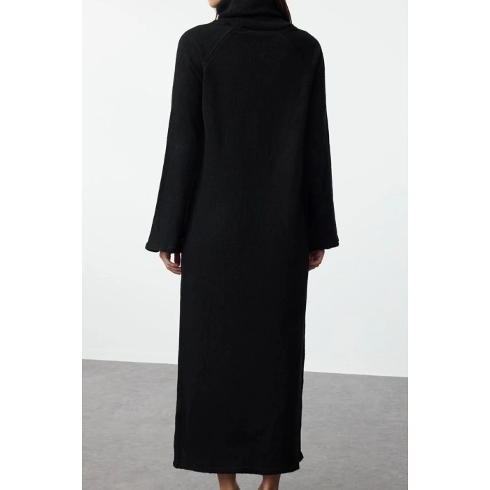 Kadın Moda Şık Tesettür Maxi Boy Balıkçı Yaka Regular Uzun Yumuşak Dokulu Triko Elbise