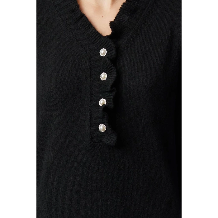 Women Fashion Stylish Hijab Maxi Length V Neck Relaxed Pearl Detailed Soft Texture Knit Dress