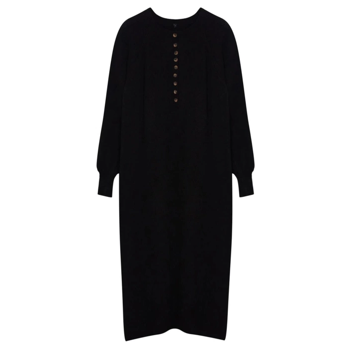 Women Fashion Stylish Hijab Maxi Length Crew Neck Relaxed Balloon Sleeve Soft Texture Knit Dress