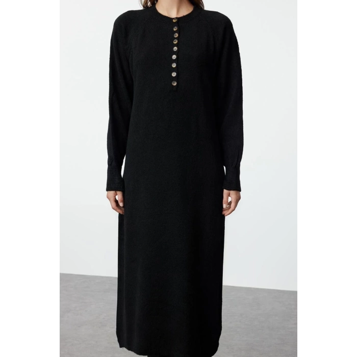 Women Fashion Stylish Hijab Maxi Length Crew Neck Relaxed Balloon Sleeve Soft Texture Knit Dress