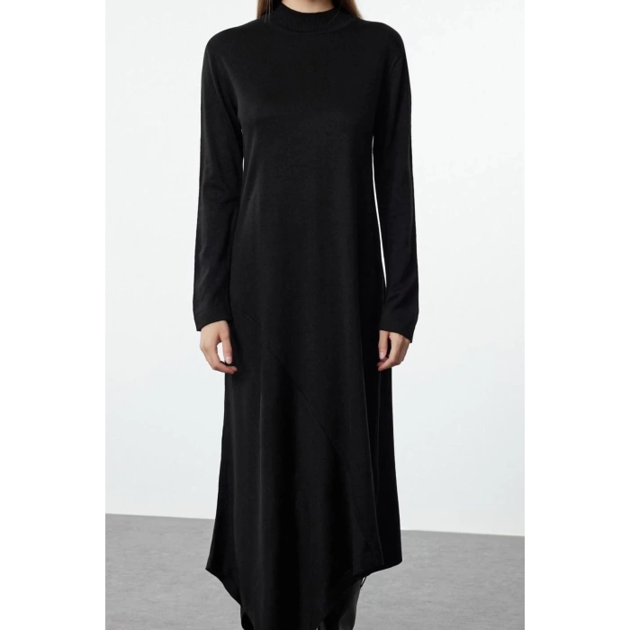 Women Fashion Stylish Hijab Maxi Length Stand Collar Fitted Asymmetric Cut Knit Dress