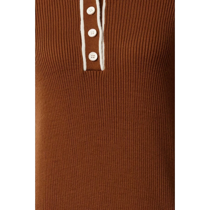 Kadın Moda Şık Tesettür Maxi Boy Polo Yaka Fitted Yakası Biyeli Triko Elbise