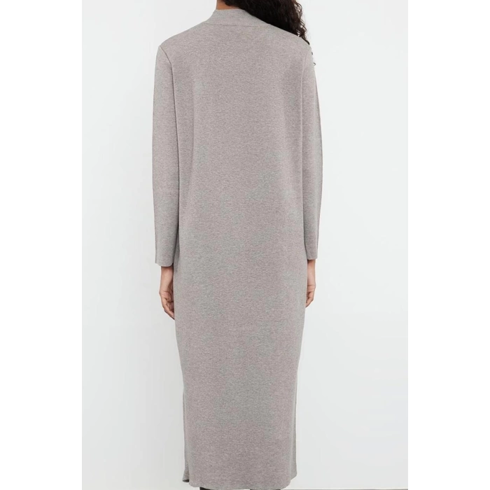 Women Fashion Stylish Hijab Long Stand Collar Regular Floral Detailed Knitwear Dress