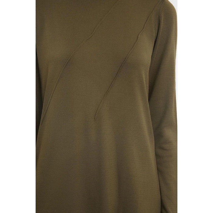 Women Fashion Stylish Hijab Maxi Length Crew Neck Fitted Ribbed Detailed Knit Dress