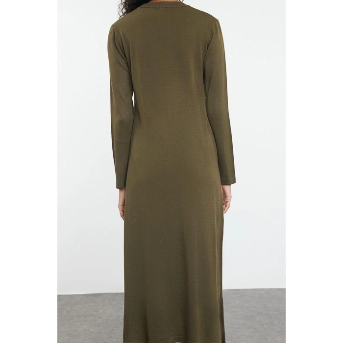 Women Fashion Stylish Hijab Maxi Length Crew Neck Fitted Ribbed Detailed Knit Dress