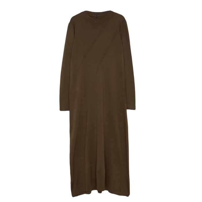 Women Fashion Stylish Hijab Maxi Length Crew Neck Fitted Ribbed Detailed Knit Dress