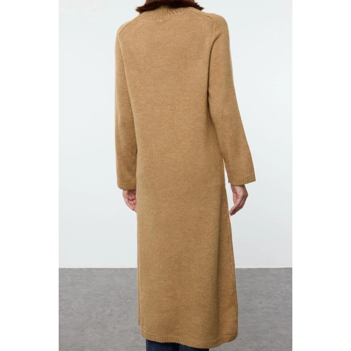 Women Fashion Stylish Hijab Maxi Length Half Turtleneck Relaxed Soft Textured Knitwear Tunic Dress