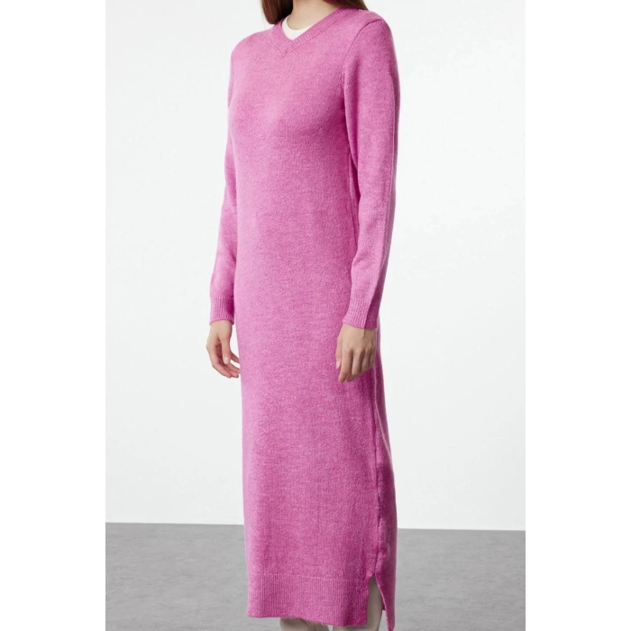 Women Fashion Stylish Hijab Maxi Length V Neck Oversize Soft Texture Knit Dress