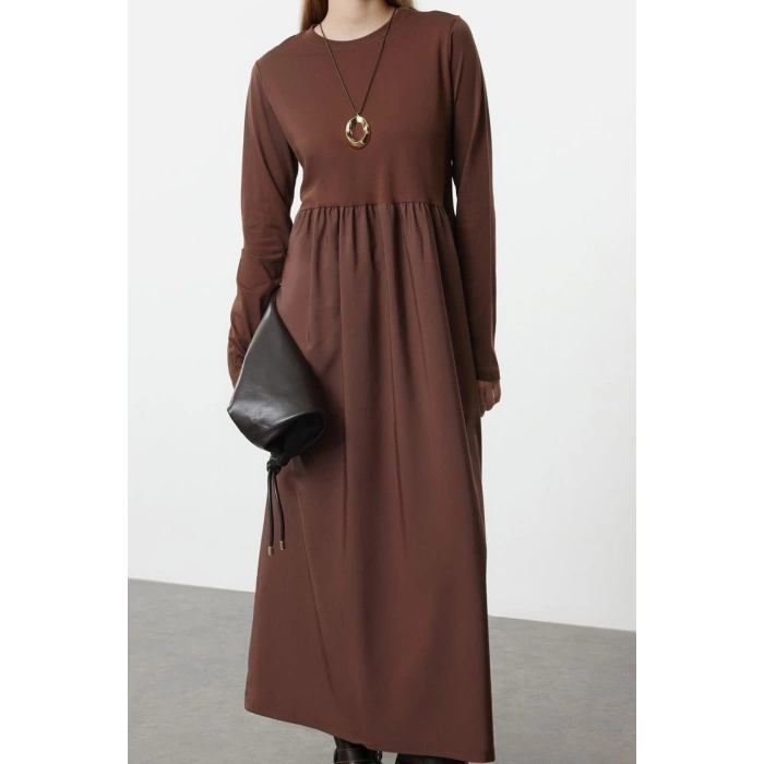 Women Fashion Stylish Hijab Long Crew Neck Loose Color Block Knitted Dress
