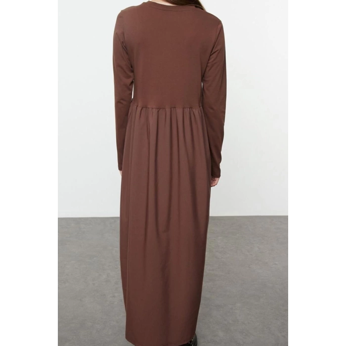 Women Fashion Stylish Hijab Long Crew Neck Loose Color Block Knitted Dress