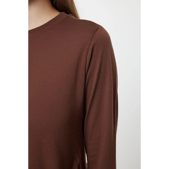 Women Fashion Stylish Hijab Long Crew Neck Loose Color Block Knitted Dress