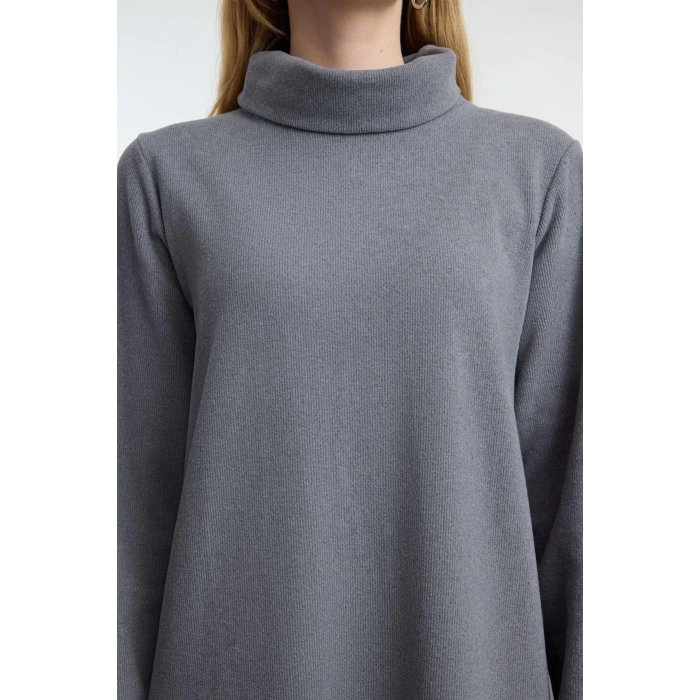 Kadın Moda Şık Tesettür Maxi Boy Dik Yaka Regular Örme Elbise