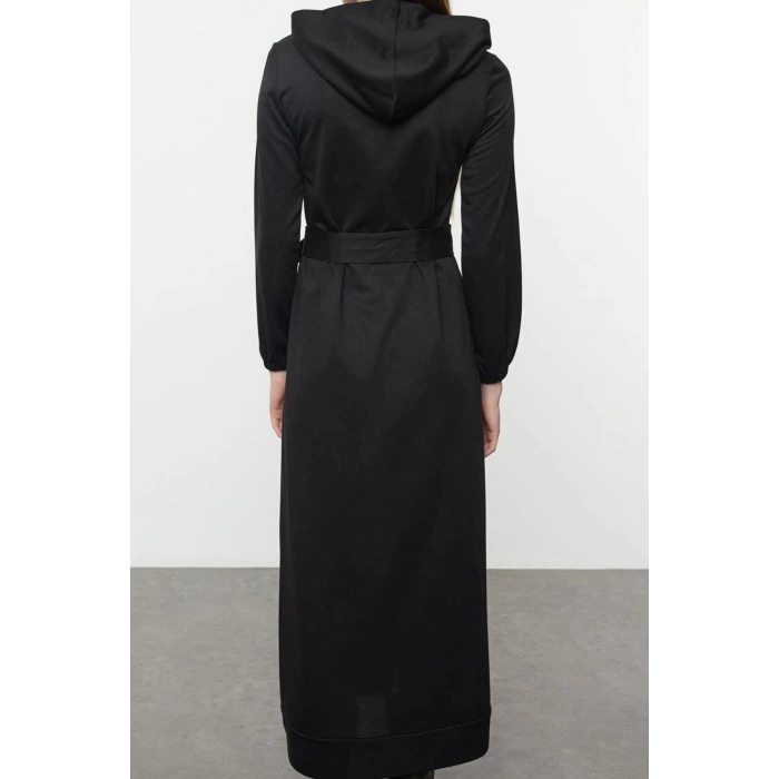 Kadın Moda Şık Tesettür Maxi Boy Kapüşonlu Oversize Normal Kalıp Örme Elbise