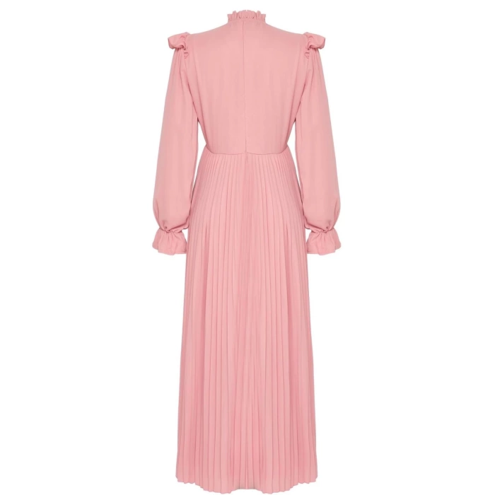 Women Fashion Stylish Hijab Maxi Length Stand Collar Slim X Artificial Intelligence Pleated Dress
