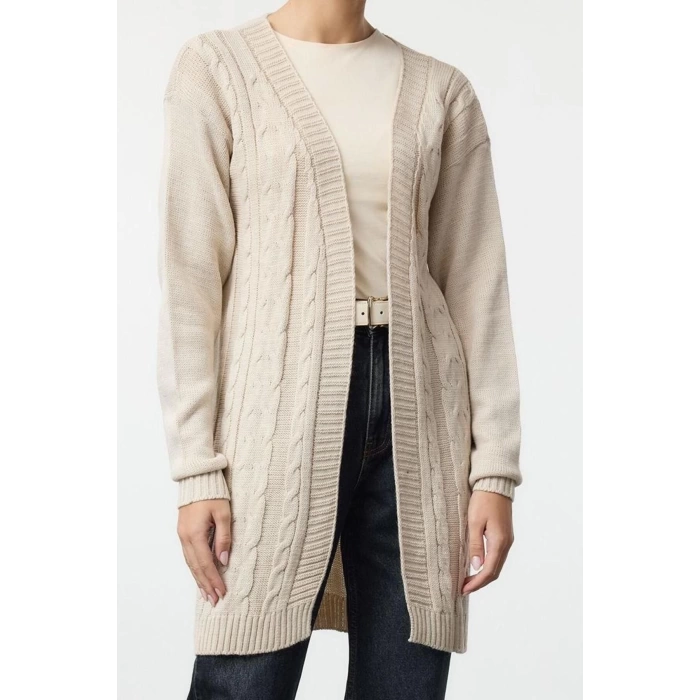 Women Fashion Stylish Hijab Jacket Collar Low Sleeve Regular Hair Knitted Midi Length Knitwear Cardigan