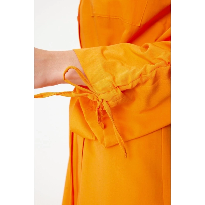 Womens Hijab Maxi Length Oversize Belted Adjustable Sleeves Cotton Woven Shirt Dress