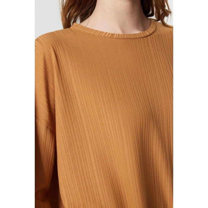 Women Fashion Stylish Straight Leg Regular Length Long Sleeve Pleated Tunic-Pants Knitted Set