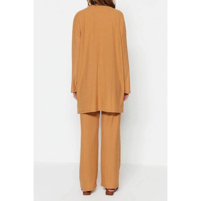Women Fashion Stylish Straight Leg Regular Length Long Sleeve Pleated Tunic-Pants Knitted Set