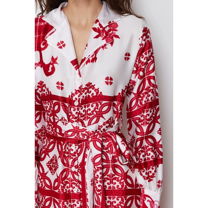 Women Fashion Stylish Hijab Maxi Length Shirt Collar Regular Woven Satin Patterned Shirt Evening Dress