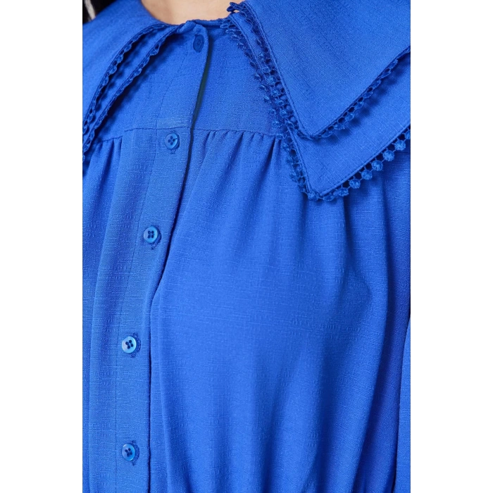 Kadın Moda Şık Tesettür Maxi Boy Bebe Yaka Regular lı Keten Görünümlü Dokuma Elbise