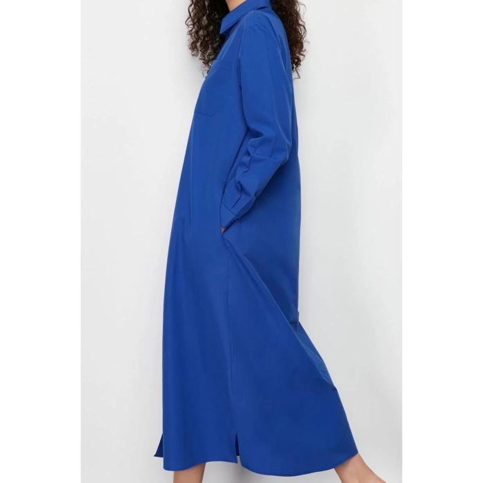 Women Fashion Stylish Hijab Maxi Length Shirt Collar Regular Plain Woven Shirt Dress