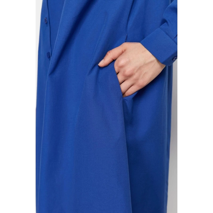 Women Fashion Stylish Hijab Maxi Length Shirt Collar Regular Plain Woven Shirt Dress