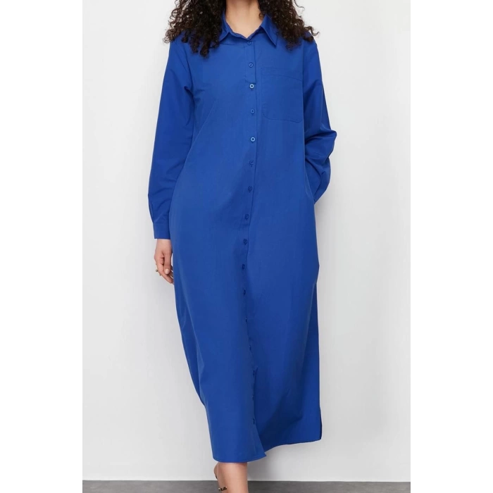 Women Fashion Stylish Hijab Maxi Length Shirt Collar Regular Plain Woven Shirt Dress