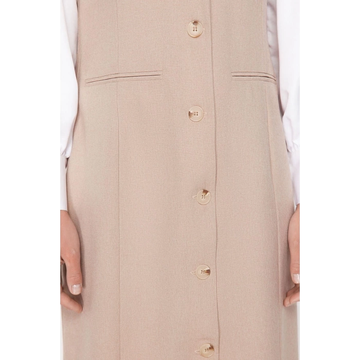 Women Fashion Stylish Hijab Maxi Length V Neck Regular Woven Fabric Vest Dress
