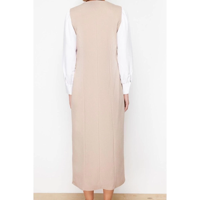 Women Fashion Stylish Hijab Maxi Length V Neck Regular Woven Fabric Vest Dress