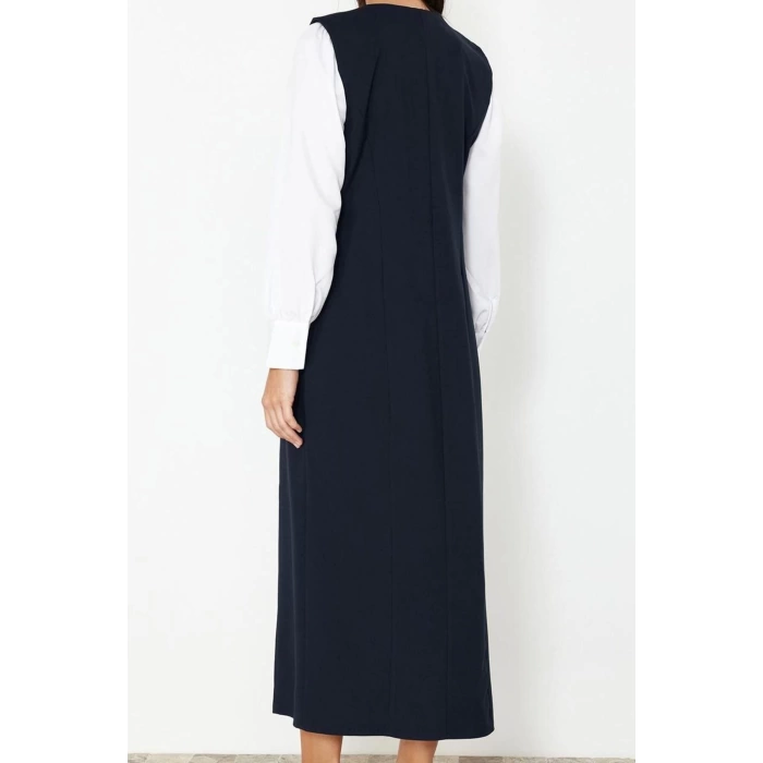 Women Fashion Stylish Hijab Maxi Length V Neck Regular Woven Fabric Vest Dress