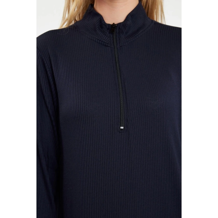 Women Fashion Stylish Hijab Maxi Length Polo Collar Regular Collar Zippered Ribbed Knitted Dress