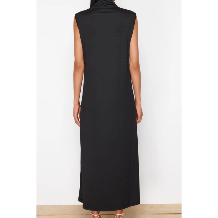Women Fashion Stylish Hijab Maxi Length Stand Collar Regular Knitted Diver Scuba Sleeveless Lining Underwear Dress