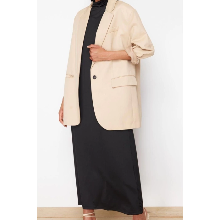 Women Fashion Stylish Hijab Maxi Length Stand Collar Regular Knitted Diver Scuba Sleeveless Lining Underwear Dress