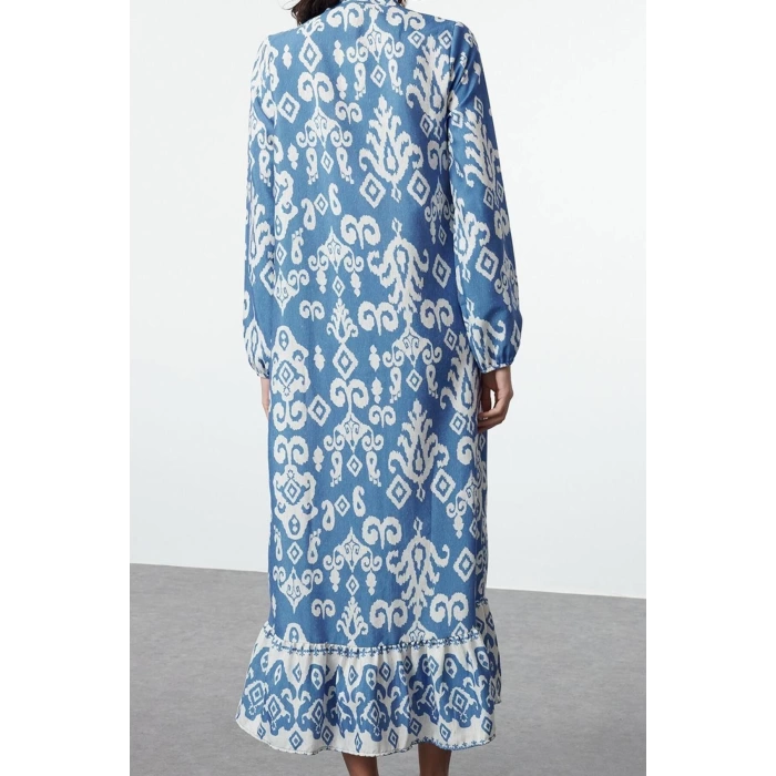 Women Fashion Stylish Hijab Maxi Length Judge Collar Regular Shawl Patterned Linen Look Woven Dress