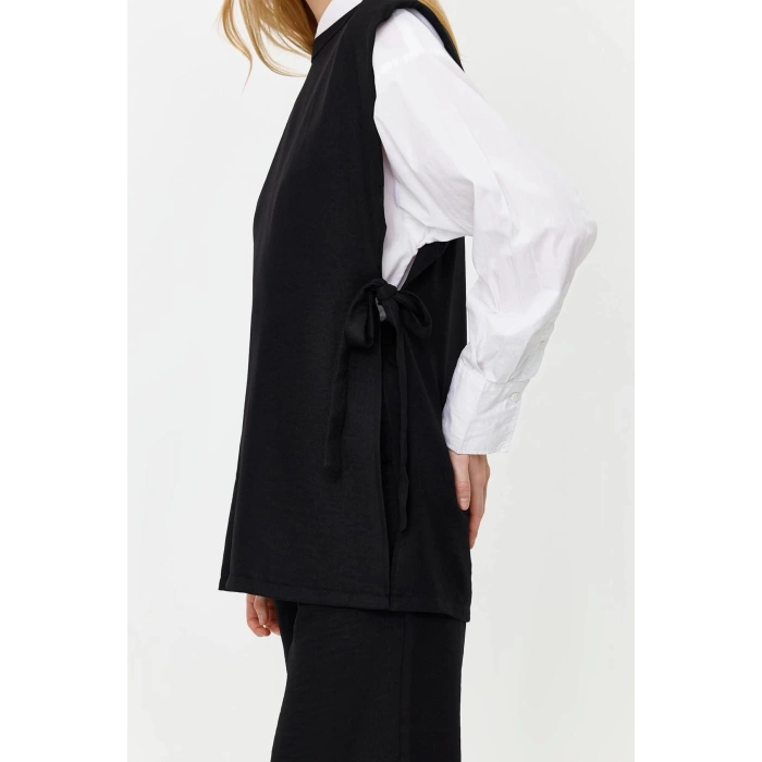 Womens Fashion Stylish Wide Leg Regular Length Linen Look Side Tie Woven Bottom Top Set