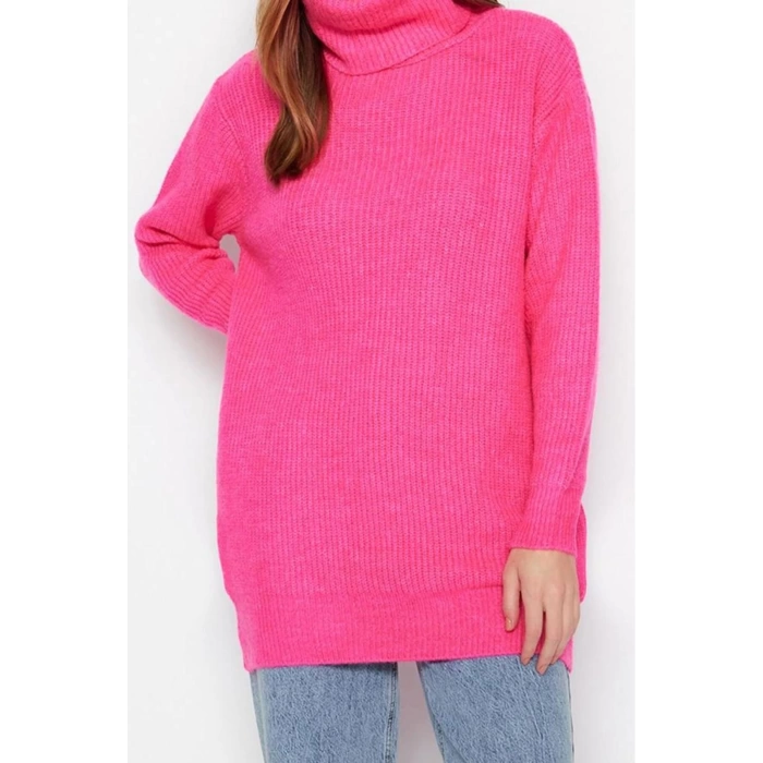 Women Fashion Stylish Hijab Turtleneck Low Sleeve Regular Soft Texture Basic Knitwear Sweater