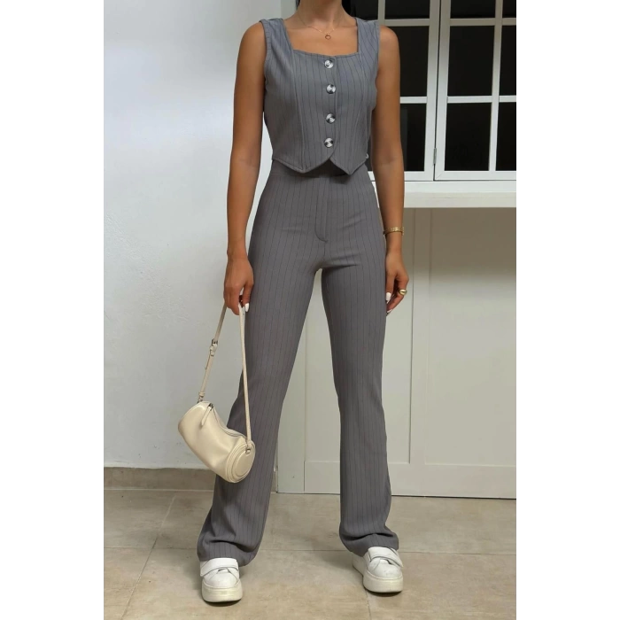 Womens Fashion Stylish Regular Long Length Long Sleeve Regular Buttoned Flexible Knitted Top-Bottom Set