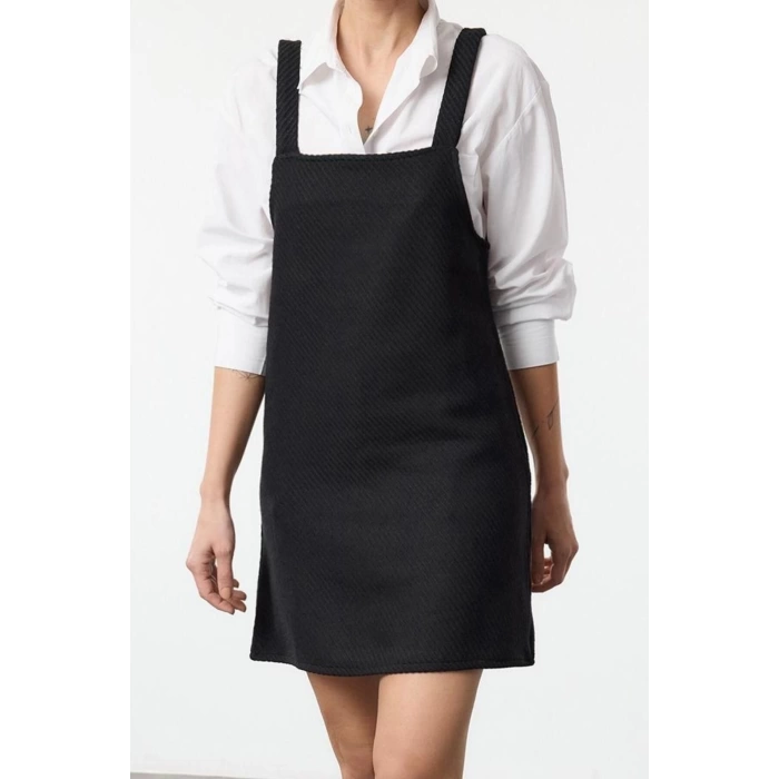 Women Fashion Stylish Mini Length Square Collar Regular Herringbone Vest Woven Dress