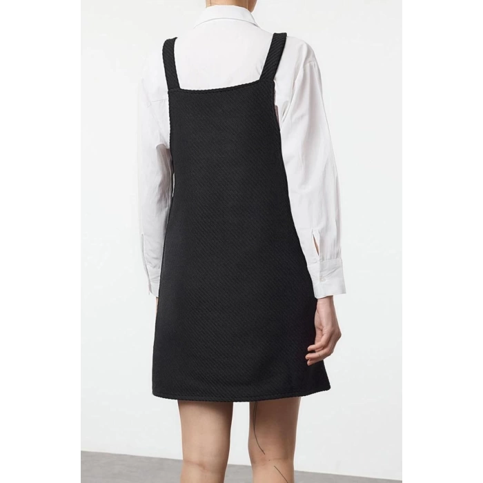 Women Fashion Stylish Mini Length Square Collar Regular Herringbone Vest Woven Dress
