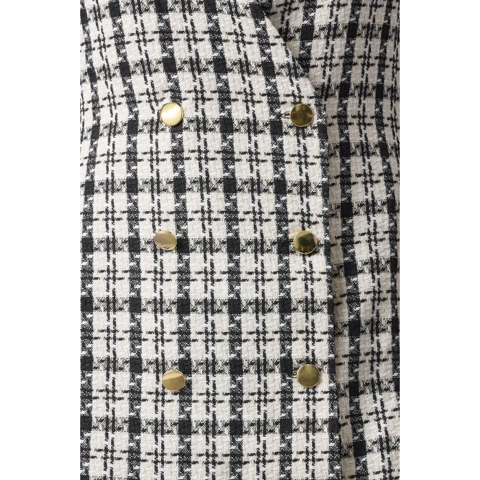 Women Fashion Stylish Mini Length Jacket Collar Regular Tweed Fabric Button Detailed Woven Vest Dress
