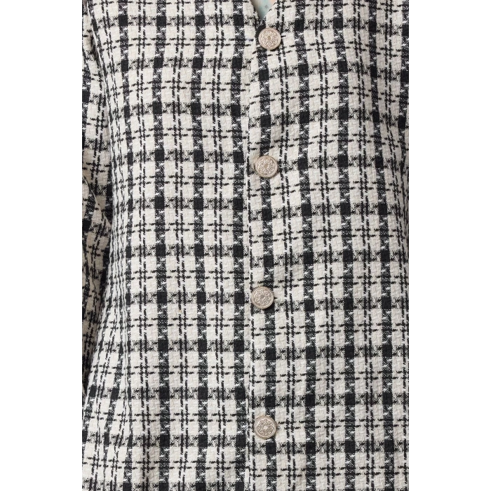 Women Fashion Stylish Mini Length V Neck Regular Tweed Fabric Flounce Woven Dress