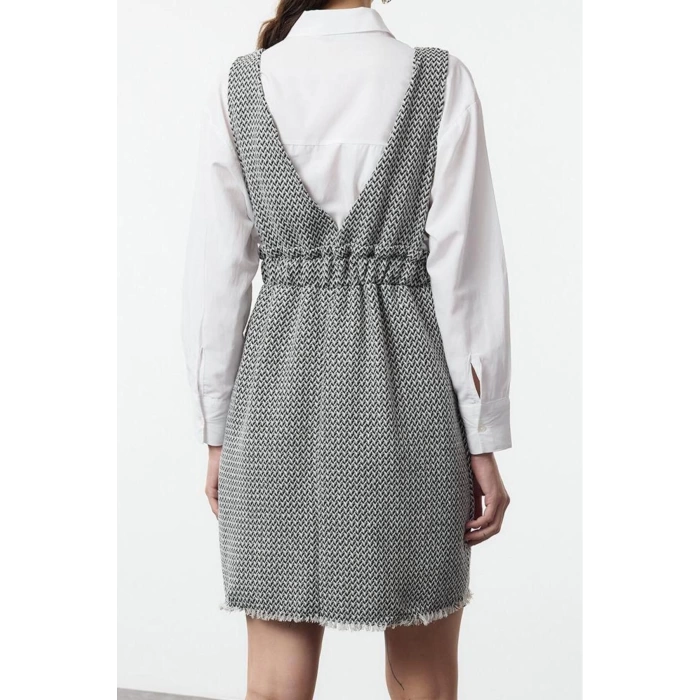 Women Fashion Stylish Mini Length V Neck Regular Tweed Fabric Vest Woven Dress