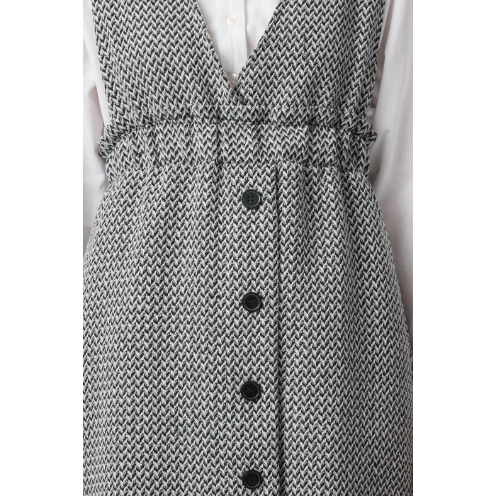 Women Fashion Stylish Mini Length V Neck Regular Tweed Fabric Vest Woven Dress