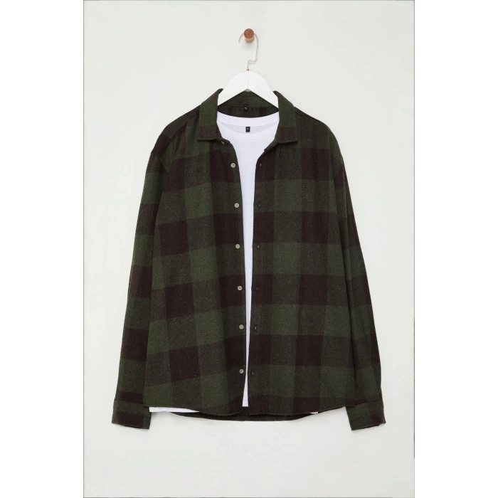Fashion Shirt Collar Plaid Long Sleeve Plaid Lumberjack Checkered Winter Woven Plus Size Shirt