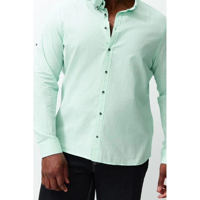 Moda Düğmeli Yaka Düz Uzun Kol Regular Fit Rahat Düğmeli Yaka Basic Büyük Beden Gömlek
