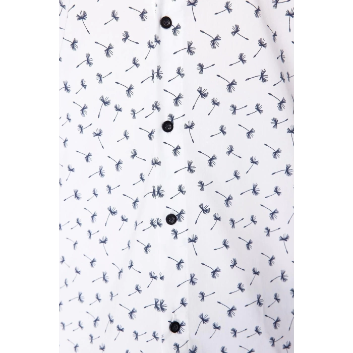 Moda Gömlek Yaka Geometrik Uzun Kol Desenli Slim Fit Erkek Erkek Gömlek